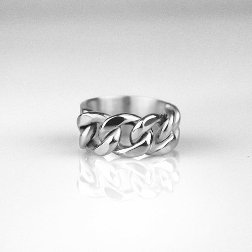 Anillo de cadena cubana y barra de plata 925 artesanal
