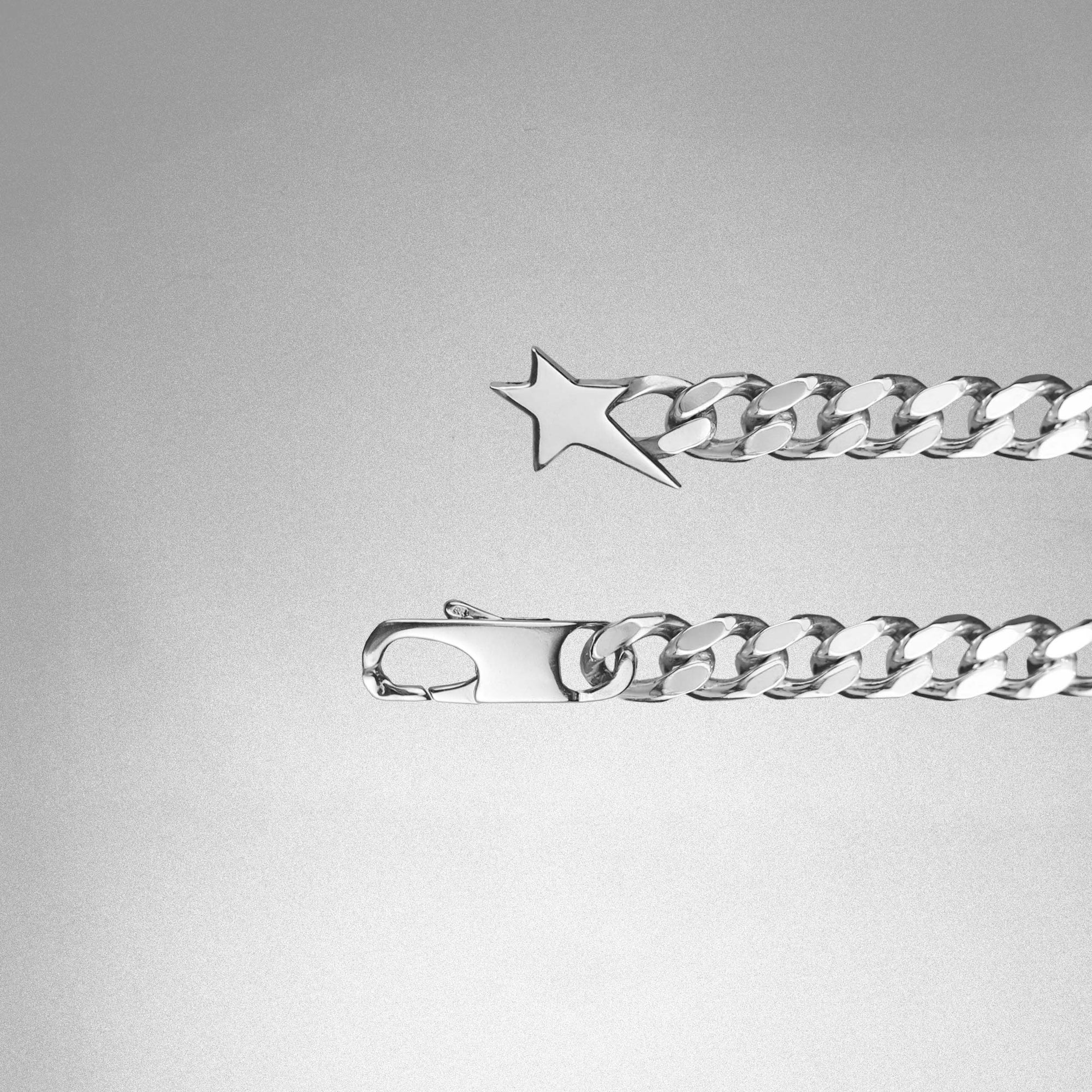 Pulsera de cadena cubana artesanal con cierre de estrella plata 925