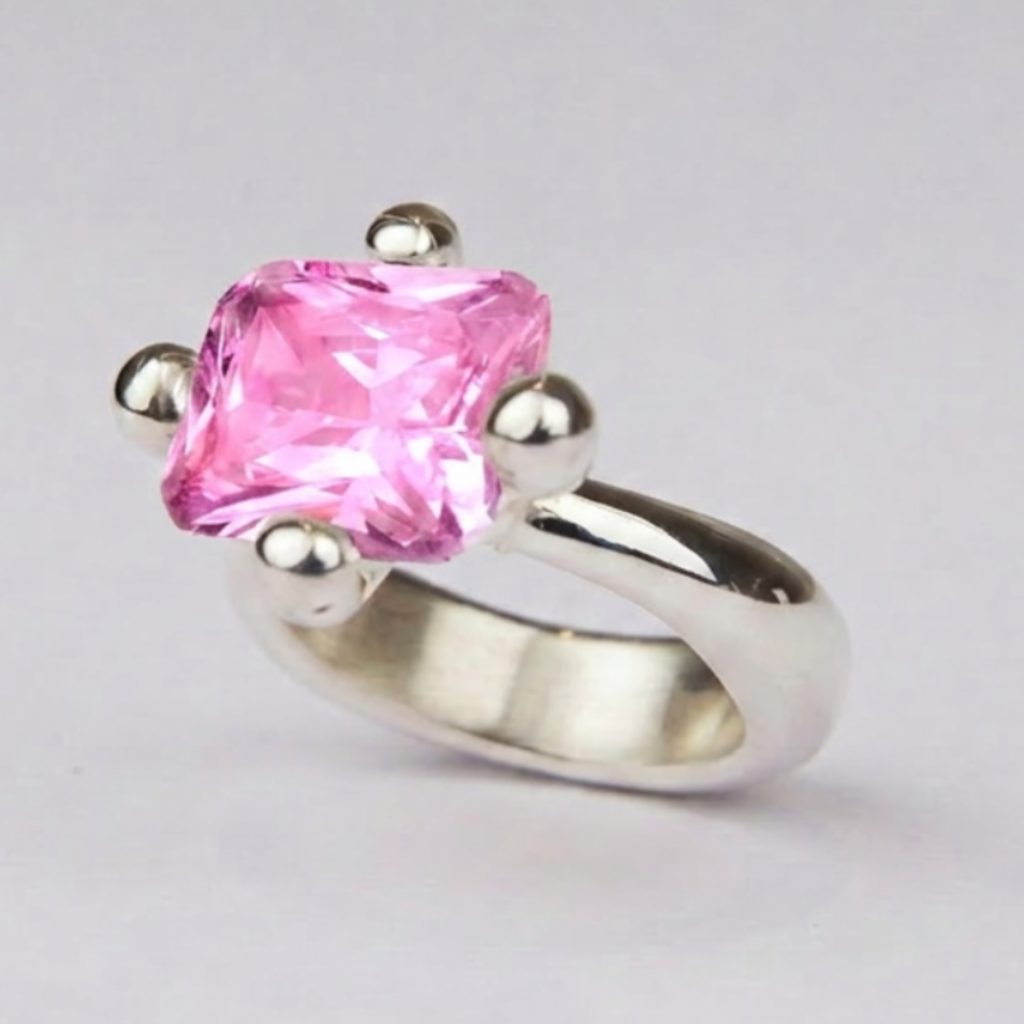 Anillo de Plata de Ley 925, Macizo con circonita Rosa