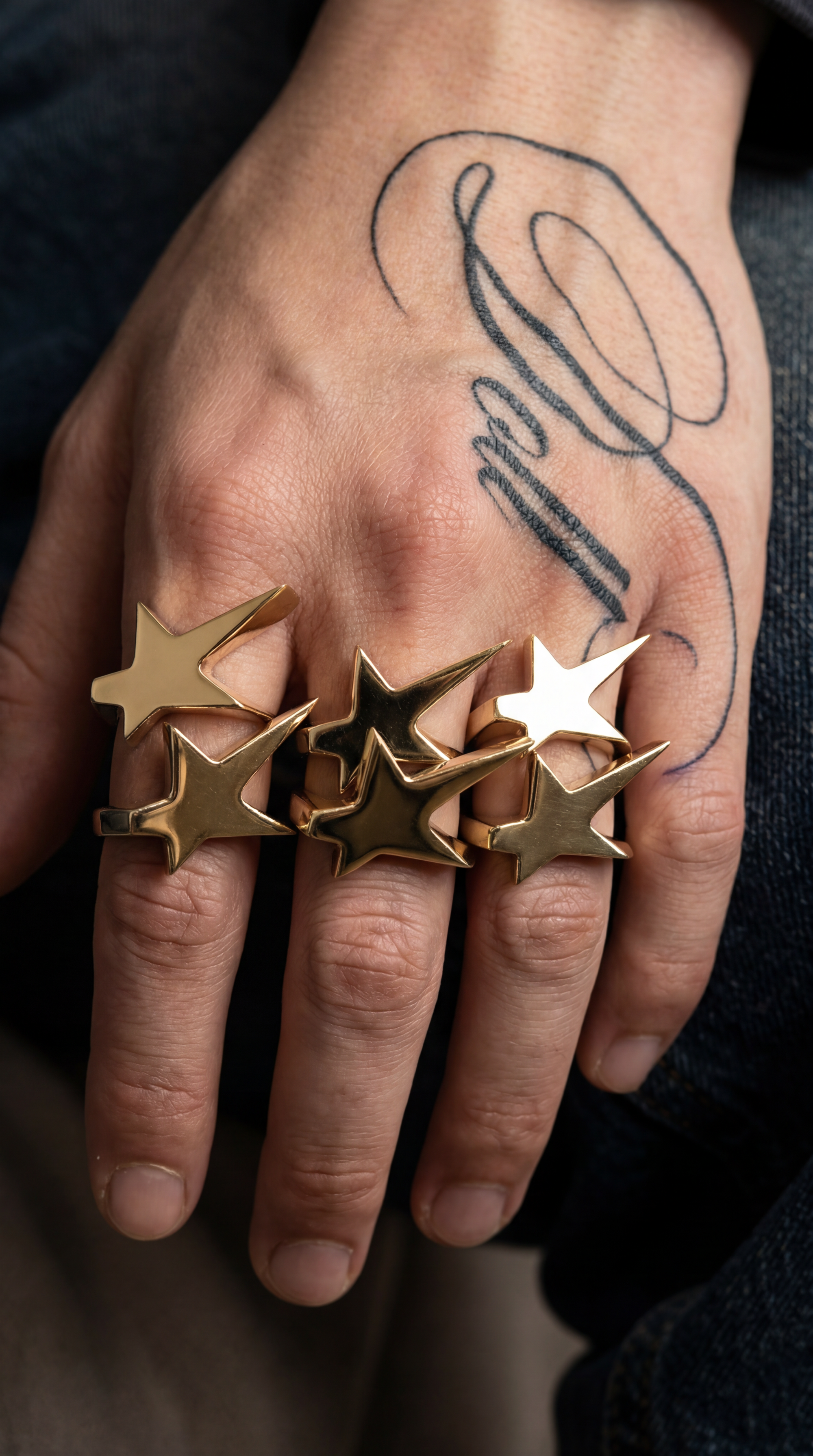 Anillo Artesanal de Bronce bañado en oro 24k con forma de estrella
