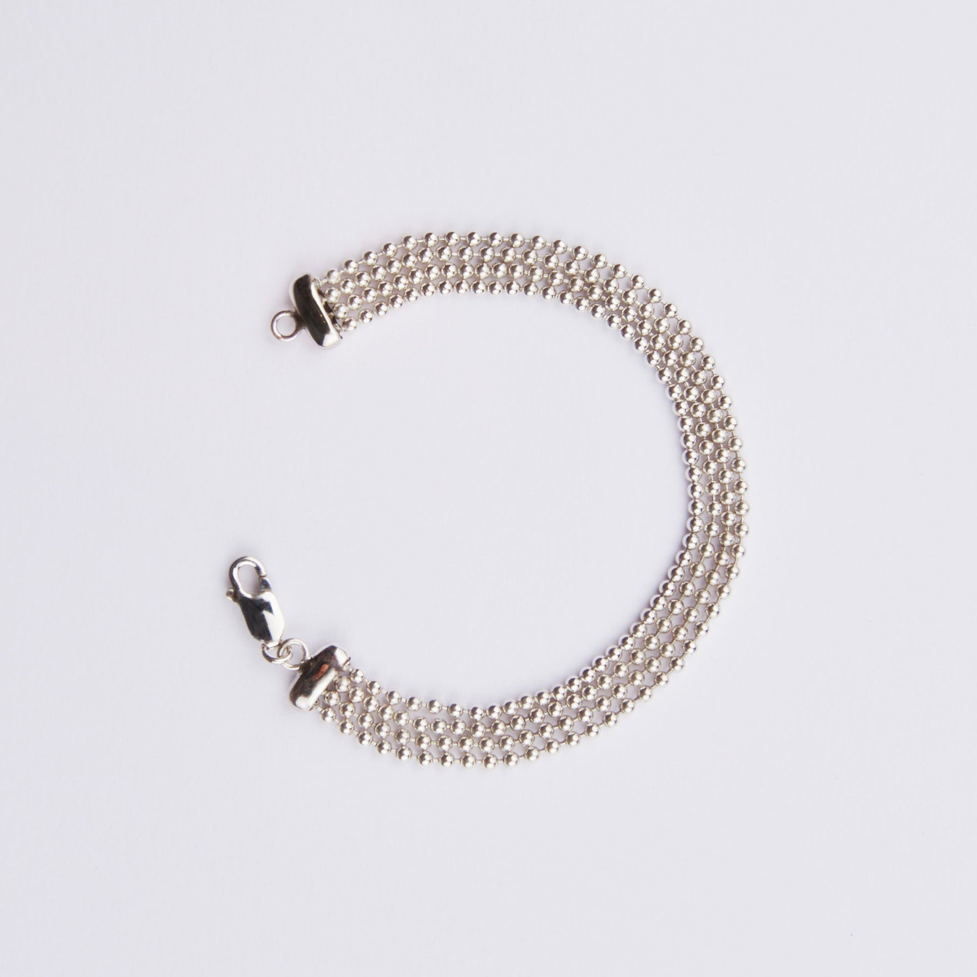 Pulsera N4, Cadena de bolas de 2mm, con cierre artesanal tallado a mano y mosquetón pequeño, Plata 925